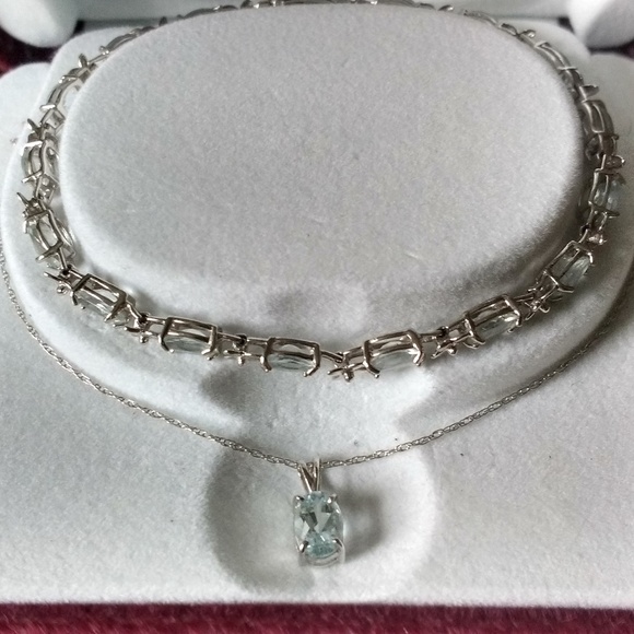10k Helzberg Diamonds Aquamarine Necklace Bracelet - Picture 2 of 8
